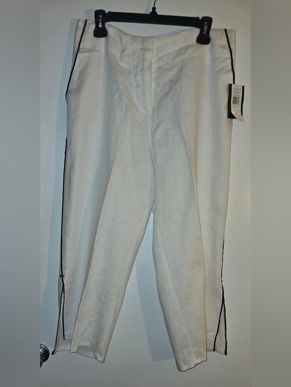 John Paul Richard White Linen Pants with Black Trim Womens Size 12